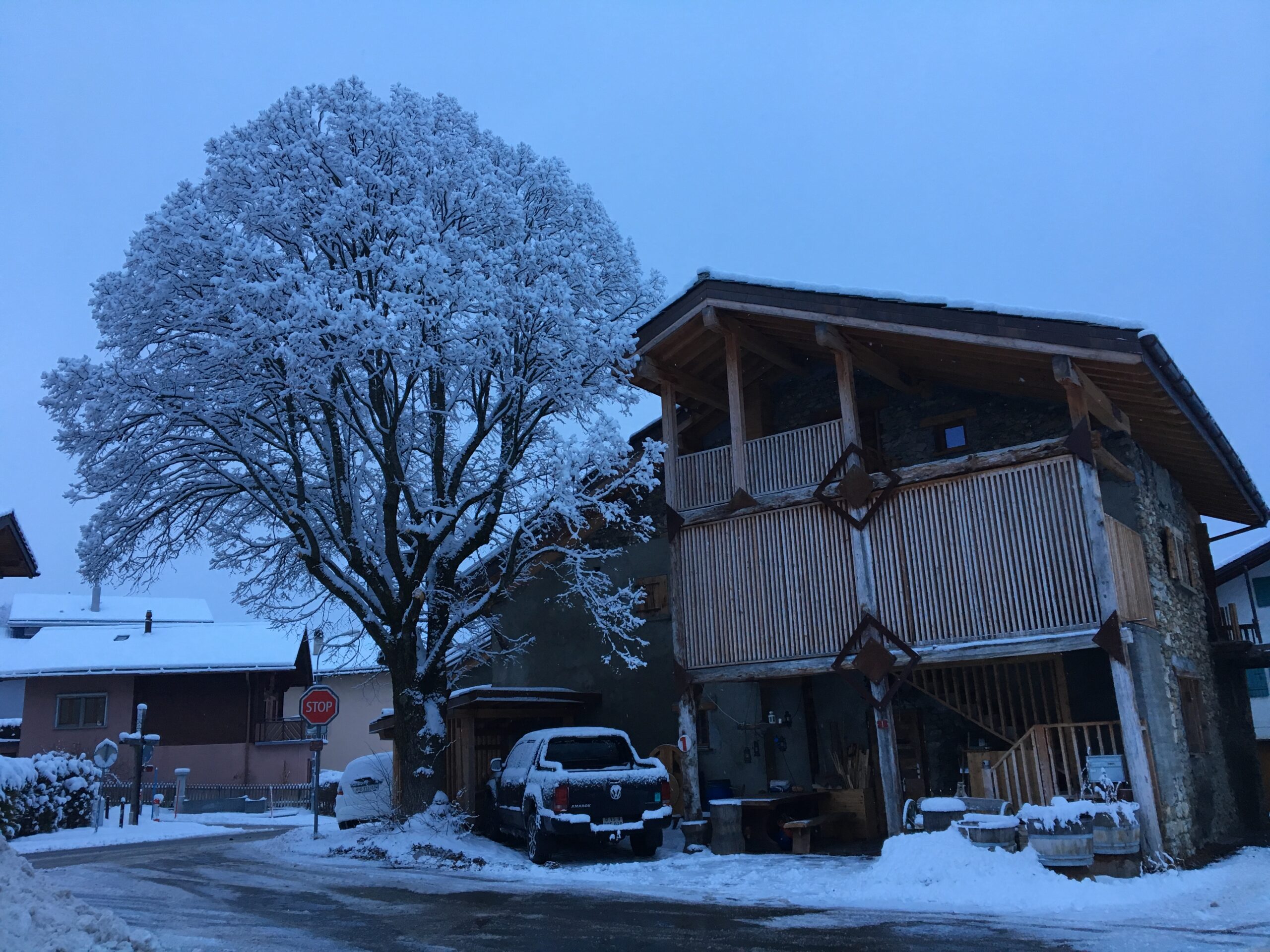 North side of La Chujale house in Arbaz during winter