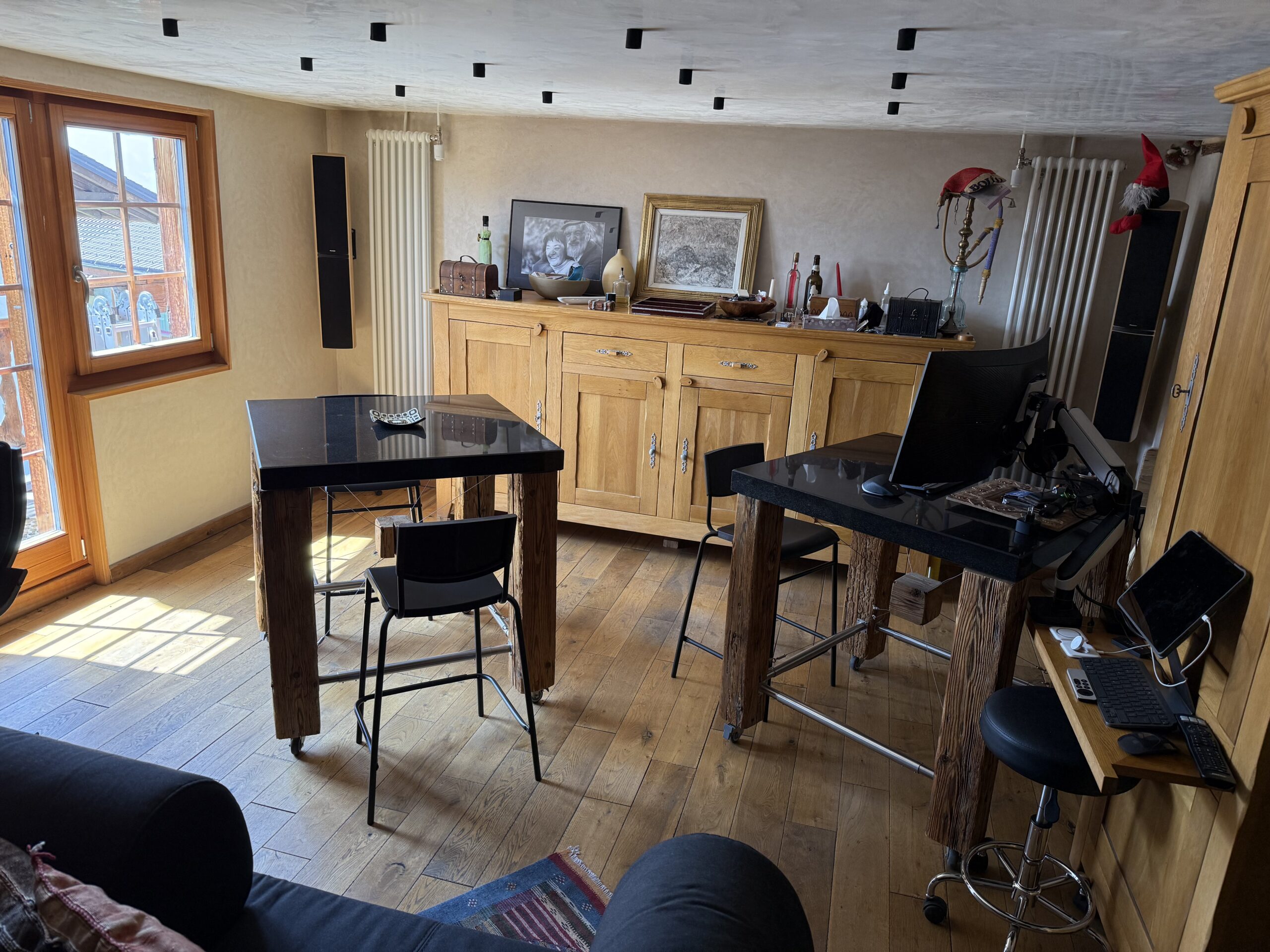 Dining area in The Loft apartment, Arbaz